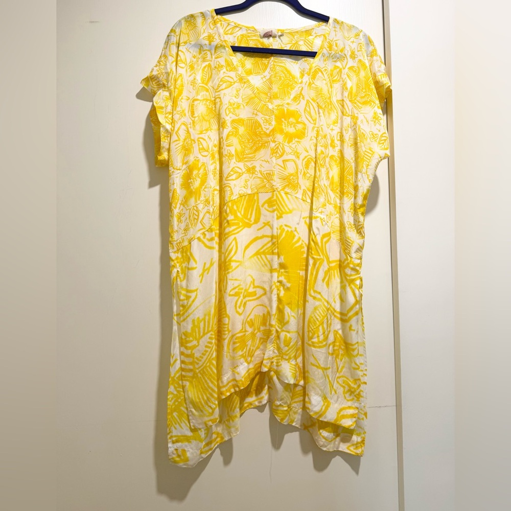 Anthropologie Lilka Nadyia Printed Caftan XS | Yellow Semi Sheer Beach Cover Up - Picture 10 of 15